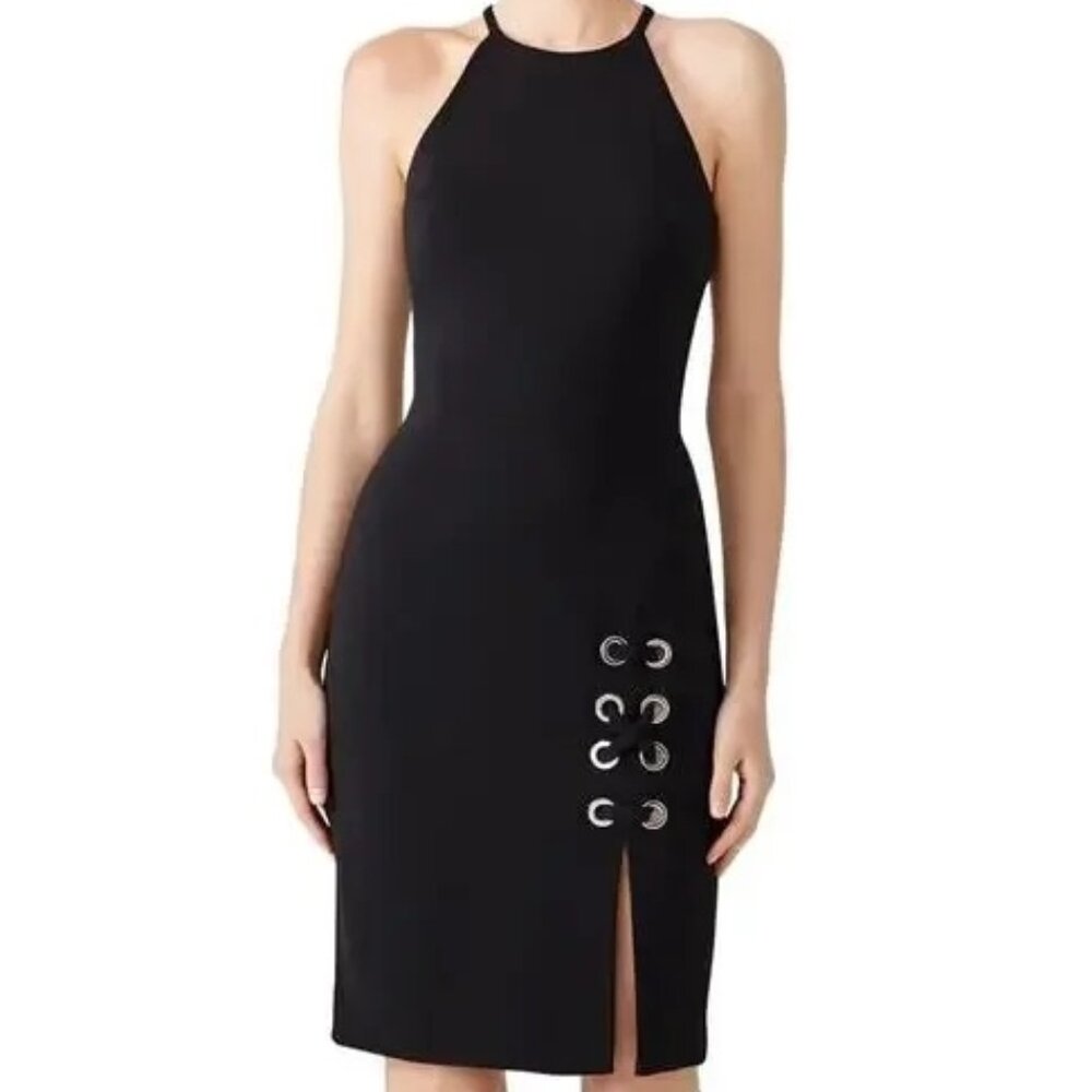 Badgley Mischka Black Grommet Sheath Dress 10